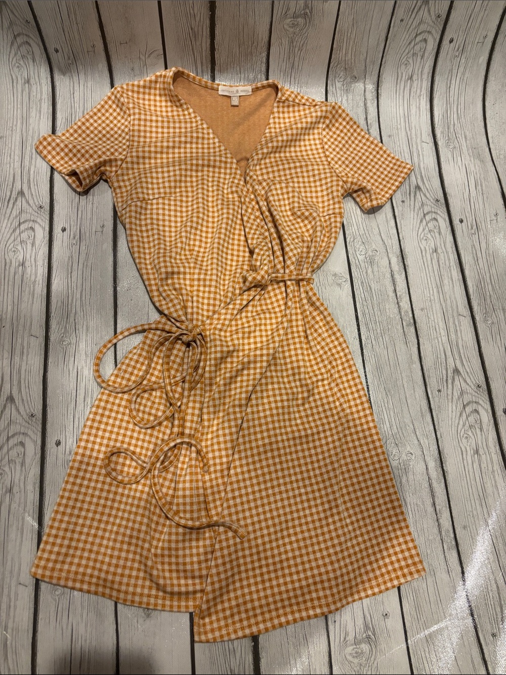 Gingham Wrap Dress in orange and cream Backyard Roses size XS